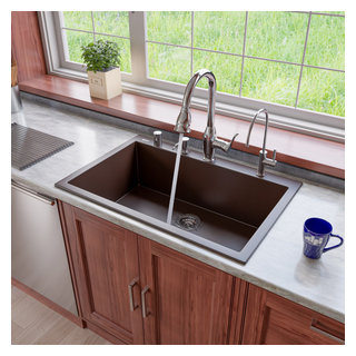 Chocolate 33" Single Bowl Drop In Granite Composite Kitchen Sink -  Contemporary - Kitchen Sinks - by Buildcom | Houzz