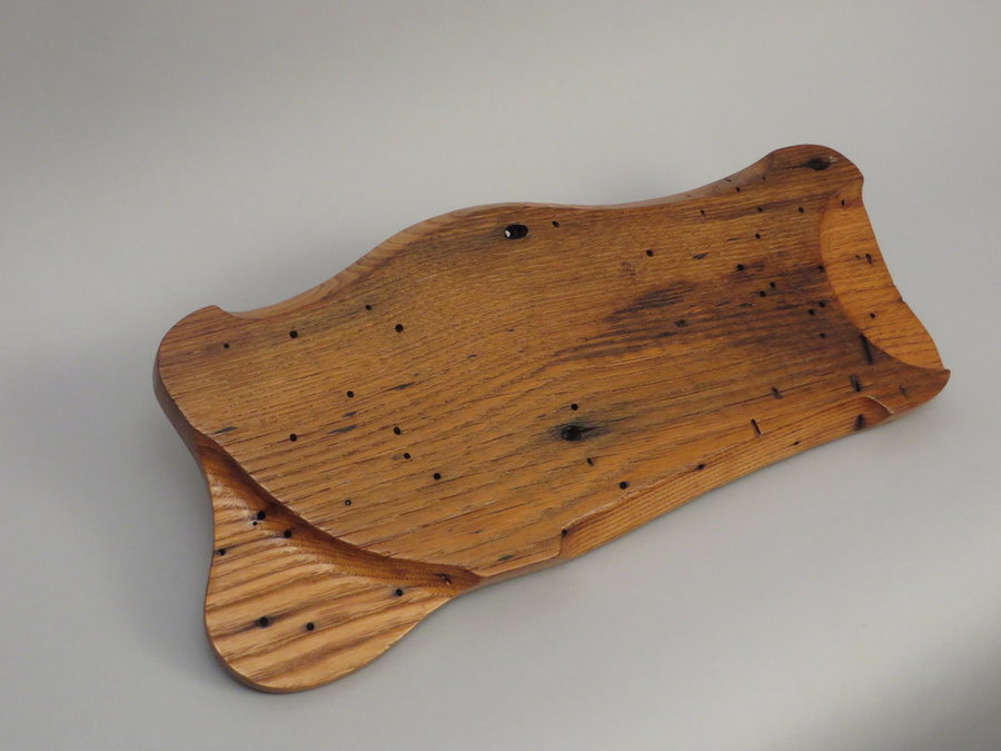 #1414 Rear Detail: Reclaimed American Chestnut Serving Tray 17"x7.5"