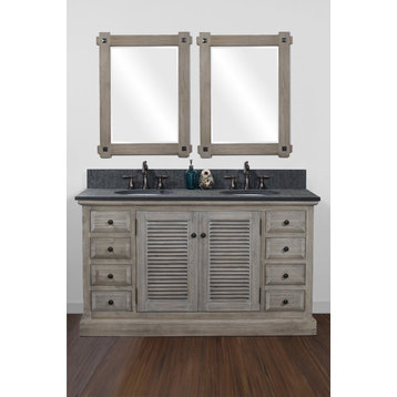 Solid Fir Wood Double Sink Vanity With Polished Surface Granite Top, 60"