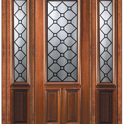 Prehung Sidelites Door 96 Wood Mahogany Casablanca 2/3 Lite Glass - Front Doors