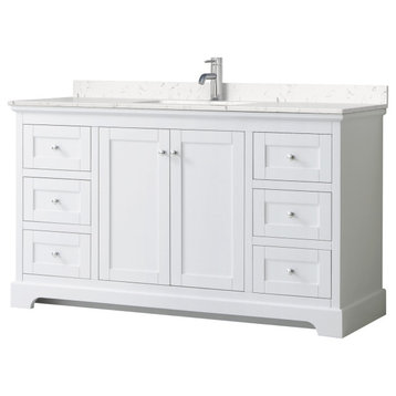 Avery 60, Single Vanity, White, Light-Vein Carrara Marble Top, Square Sink