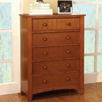 Furniture of America Dimanche Solid Wood 5-Drawer Chest in Oak