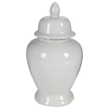 17" White Porcelain Ginger Jar With Lid