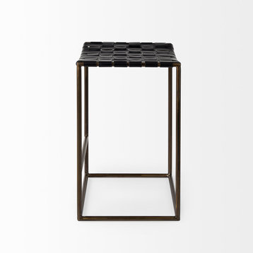 Clarissa Black Woven Leather Seat with Nickel Frame Counter Stool