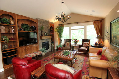 Island style family room photo in Portland