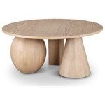 Meridian Furniture - Revive Coffee Table, Natural - Garner instant attention to your modern space with this sleek and chic Revive Natural Oak Coffee Table. An unexpected Art Deco design with three geometrically formed bases makes this handsome coffee table anything but boring. Artfully crafted from solid wood with natural oak veneers and a rich natural finish, this table's natural wood grain variation ensures its unique appeal in your room. An amply sized oval top gives you lots of space for holding essentials or setting up a game board for a family fun night.