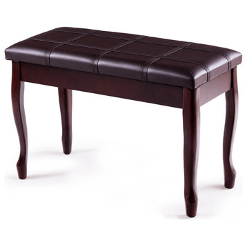 Costway Solid Wood PU Leather Piano Bench Padded Double Duet Seat Storage Brown