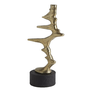 Abstract Curved Tree Trunk Modern Sculpture Brass Gold 13.5