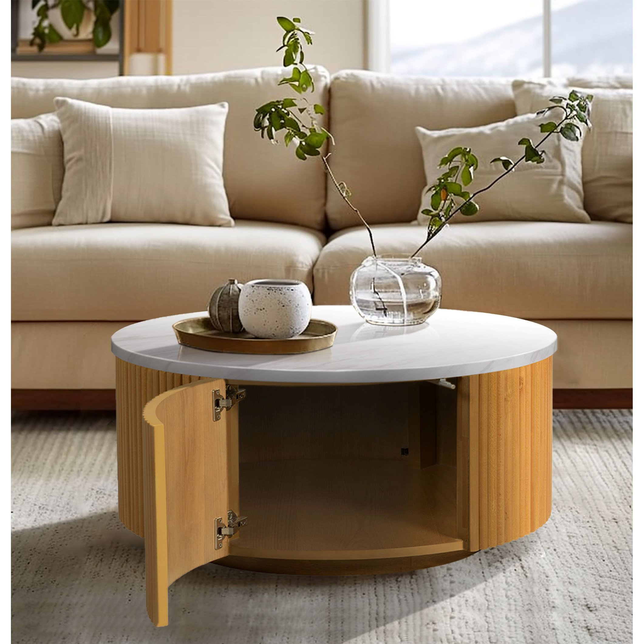 Ink Table INK+IVY Layana Faux White Marble Round Coffee Table - Transitional ...