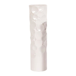 Tall Glossy White Hammered Ceramic Decorative Vase - Vases