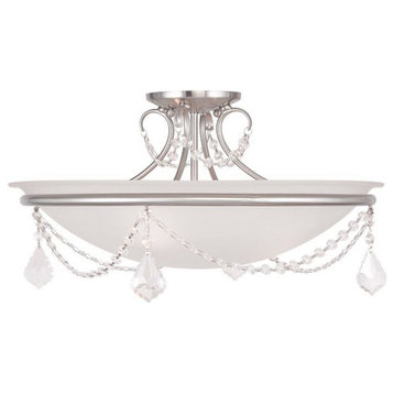 3 Light Semi-Flush Mount in French Country Style - 20 Inches wide by 11 Inches