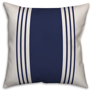 White and Navy Farmhouse Stripe 16x16 Throw Pillow