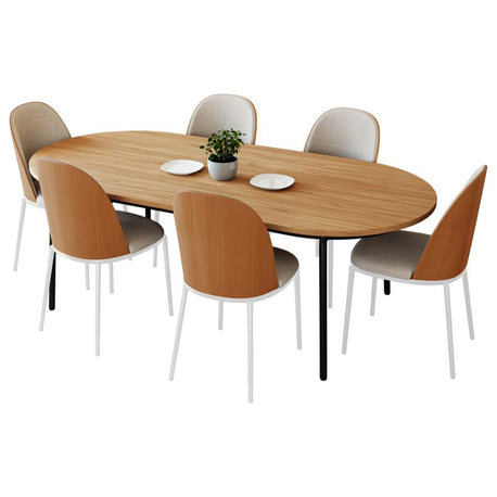 7-Piece Dining Set in White Steel Frame with 6 Dining Chairs and Dining Table