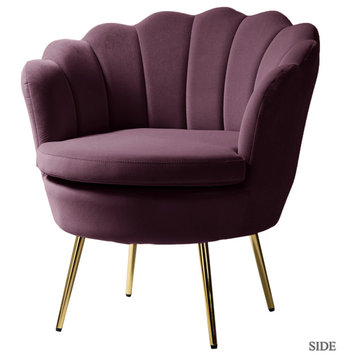 Upholstered Accent Barrel Chair With Tufted Back, Purple