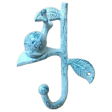 Rustic Dark Blue Whitewashed Cast Iron Decorative Snail Hook 6'' - Cast Iron De