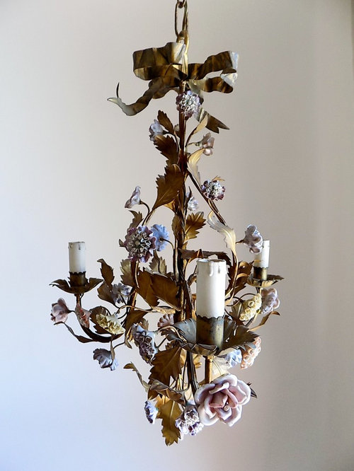 Antique Italian Porcelain And Tole Chandelier Antique Italian Porcelain And Tole Chandelier Chandeliers