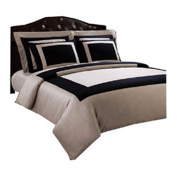 Royal Tradition - 10PC Hotel Cotton Down Alternative Bedding Set, Black and Taupe, King - Duvet Covers And Duvet Sets