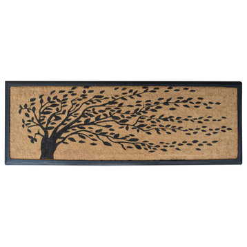 Rubber and Coir Molded 'Falling Leaves' Double Doormat 48"x18"