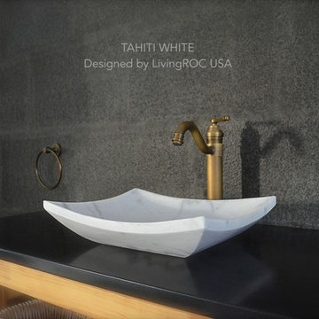 White marble 18'' bathroom vessel sink-Tahiti White