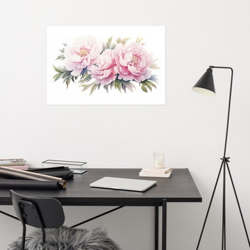 Room Decor Poster Wall: Blushing Peonies Watercolor Painting - Digital Artwork