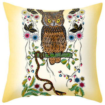 Whimsical Owl And Snake Pillow Cover