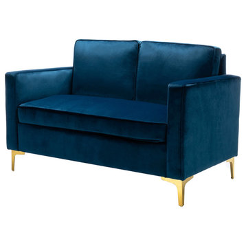 Modern Upholstered Sofa With Loose Back, Navy