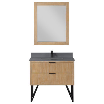 Helios Vanity With Gray Countertop, Weathered Pine, 36", With Mirror