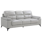Lexiconhome.com - Selles Sofa Collection, Silver Gray, Sofa - Styled for the modern home, the Selles Collection blends the luxurious feel of leather with the comfort of plush seating. The optional silver or dark gray top grain leather cover, with bi-cast vinyl match, enhances the sleek profile of the collection. Contoured pillow-top arms and black metal legs further enhance the modern stance.