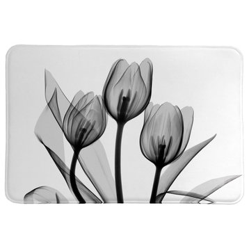 Monochromatic Black Tulips Memory Foam Rug, 20"x30"