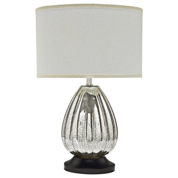 40109, 23" High Glass Table Lamp, Antique Crackle Mercury With Walnut Wood Base