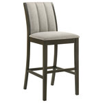 Armen Living - Nolan 26" Dark Roast Wood Barstool, Grey Fabric, Set of 3 - The Nolan Barstool Collection blends modern sophistication with everyday comfort, offering a versatile seating solution for your kitchen, dining area, or home bar. Available in both counter and bar heights, each stool features a sleek rectangular seat and back cushion, upholstered in soft-touch fabric in elegant tones like cool gray or misty fog. These neutral shades pair beautifully with your choice of richly finished wood, including the bold depth of Dark Roast or the crisp, contemporary look of Matte White.