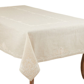 Elegant Tablecloth With Embroidered Design, 67"x90"