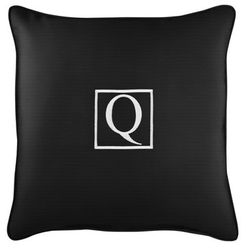 Sunbrella Embroidered Pillow 18, Hx18, Wx6, D, Canvas Black, Monogram "Q"