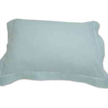 Pillow Case Cover Mint With White Piping Linen, Mint White, Euro Sham