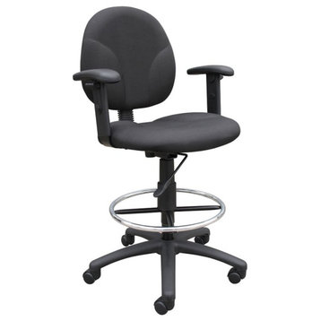 Boss Office Adjustable Arm Fabric Upholstered Drafting Stool in Black