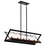 Kichler Lighting - Kichler Lighting 49309BK Morelle - Five Light Outdoor Linear Chandelier - Perfect for outdoor entertaining, the MorelleTM 5-light outdoor chandelier delivers a modern twist on a rustic - lodge look. With an x-frame style, clean linear lines and a Black and faux Bamboo wood finish, Morelle provides a feeling of warmth and comfor  Canopy Included: Yes  Shade Included: Yes  Sloped Ceiling Adaptable: Yes  Canopy Diameter: 10.50 x 4.75Morelle Five Light Outdoor Linear Chandelier Black/Painted Wood Clear Glass Shade *UL Approved: YES *Energy Star Qualified: n/a  *ADA Certified: n/a  *Number of Lights: Lamp: 5-*Wattage:75w A19 Medium Base bulb(s) *Bulb Included:No *Bulb Type:A19 Medium Base *Finish Type:Black/Painted Wood