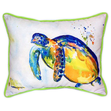 Pair of Betsy Drake Blue Sea Turtle II Large Indoor/Outdoor Pillows 16x20