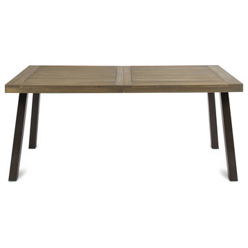 GDF Studio Mika Outdoor Finish Acacia Wood Dining Table With Metal Legs, Gray/Rustic Metal