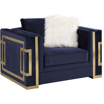 ACME Virrux Chair With 2 Pillows, Blue Velvet and Gold