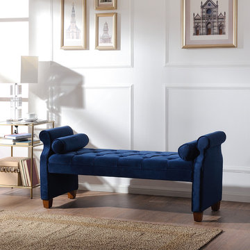 Jocelyn Roll Arm Entryway Bench, Navy Blue
