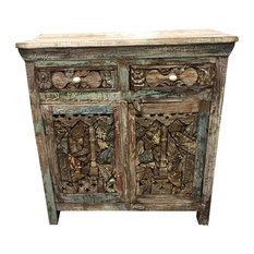 Mogul Interior - Consigned Antique Media Sideboard Console Buffet Ink Block Wooden Storage Chest - Buffets And Sideboards
