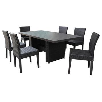 Barbados Rectangular Outdoor Patio Dining Table With 6 Armless Chairs, Espresso