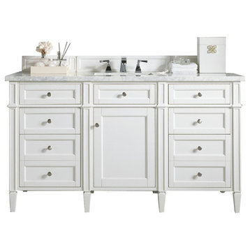 Brittany 60" Bright White Single Vanity w/ 3 CM Arctic Fall Solid Surface Top