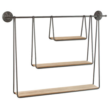Wood and Metal Triple Hanging Shelf