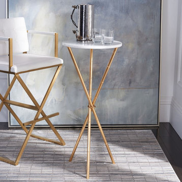 Myra Gold Base Round Top Accent Table White/Gold Legs