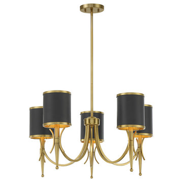 Quincy 5-Light Chandelier, Matte Black With Warm Brass Accents