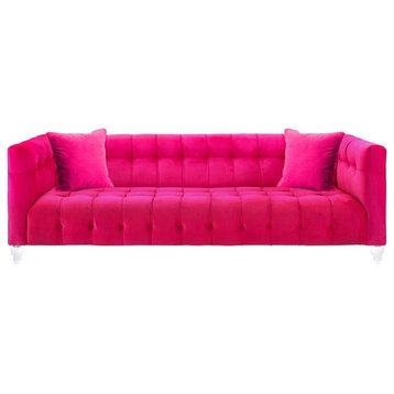 TOV Furniture Bea 29.35"H Transitional Velvet Upholstered/Acrylic Sofa in Pink