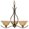 Swoop Bronze Three-Light Chandelier with 10-Inch Amber Crystal Glass Shade