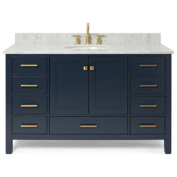 ARIEL Cambridge 55" Oval Sink Bath Vanity Carrara Marble, Midnight Blue
