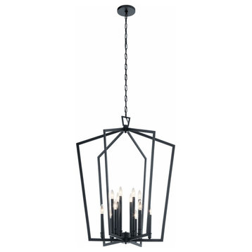 Coastal Modern Farmhouse Twelve Light Chandelier-Black Finish - Chandelier